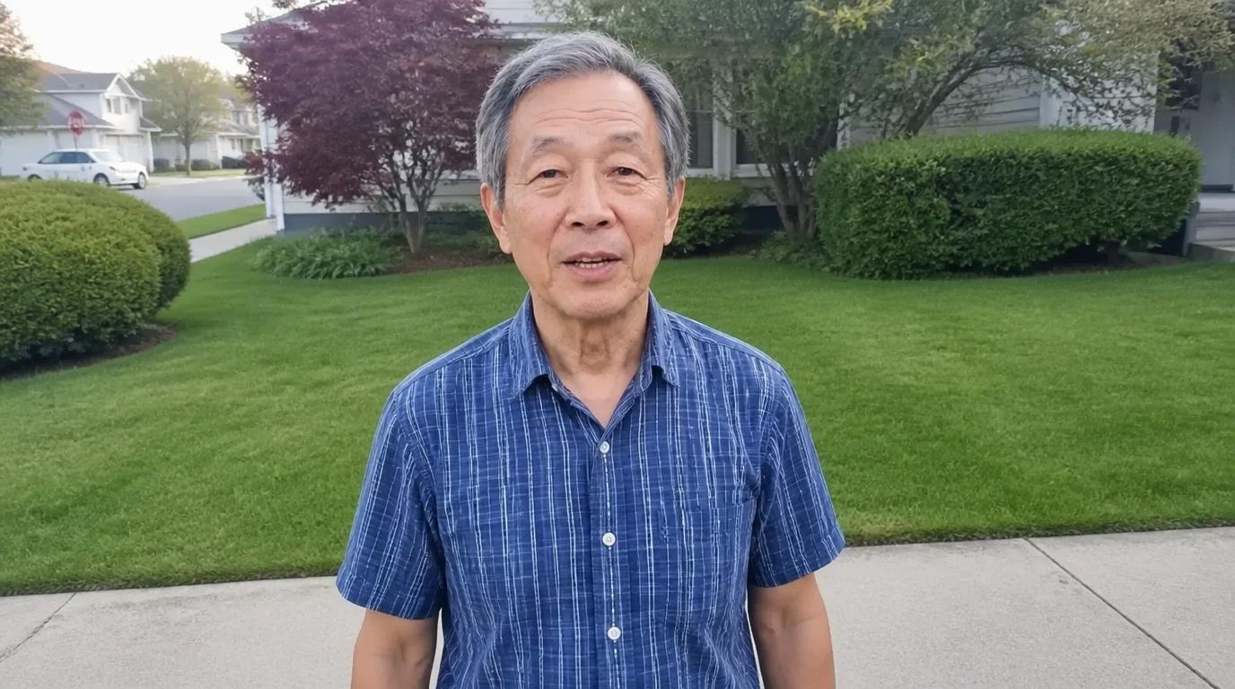 Kenji Tanaka reading his lawn